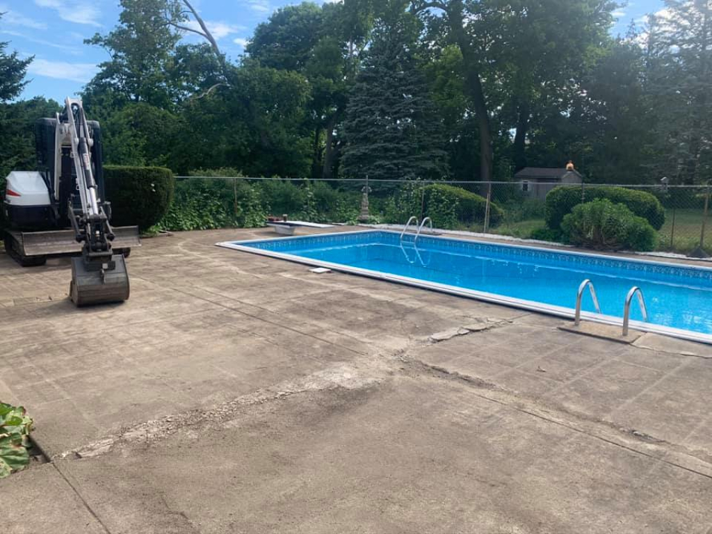 Pool patio in Rhode Island remodel (before image)
