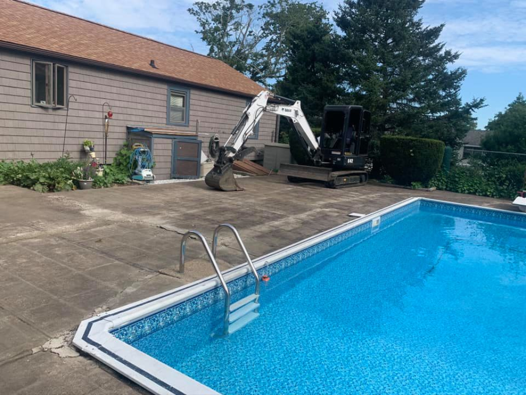 Pool patio in Rhode Island remodel (before image)